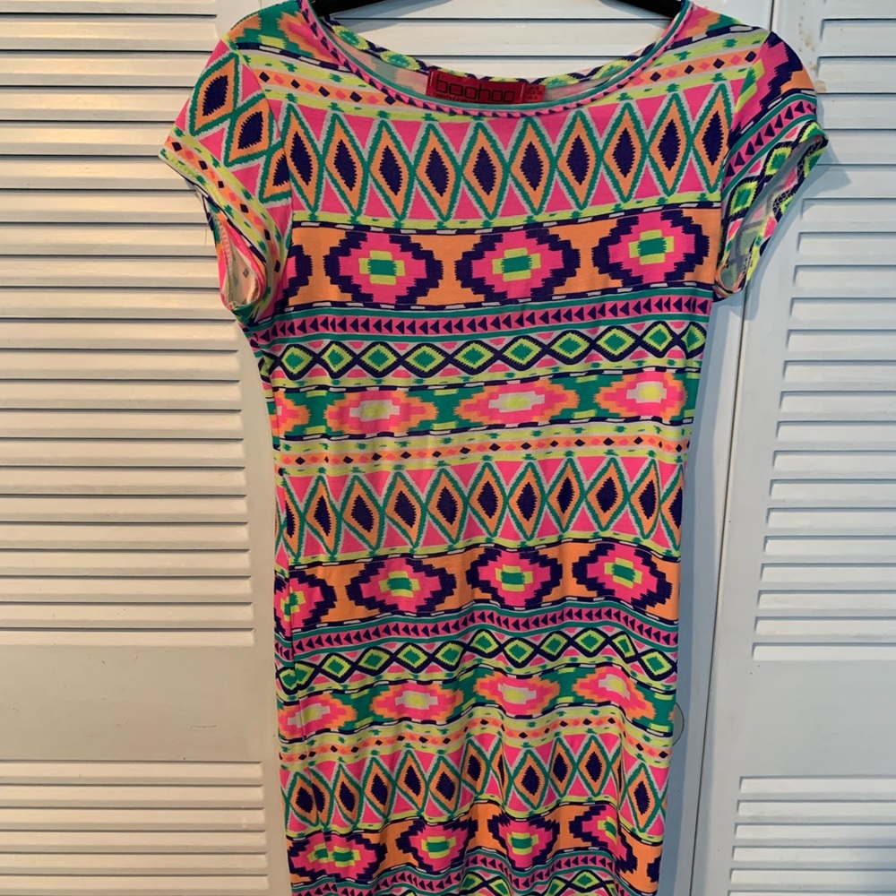 Vintage Boohoo rare neon boho stretch dress